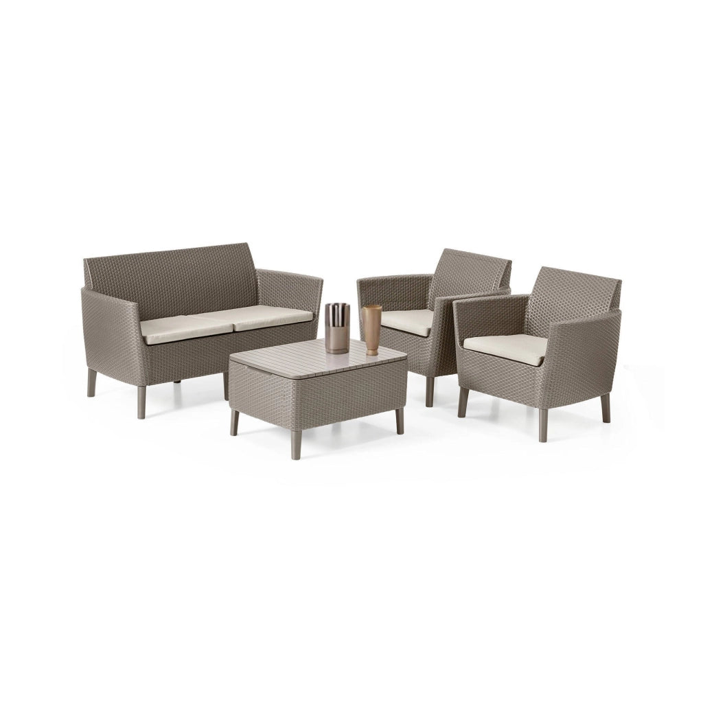 Set salotto da esterno Whitby, Salottino outdoor, Set da balcone o giardino, Composizione soggiorno per esterni, 133x67 h76 cm, Tortora