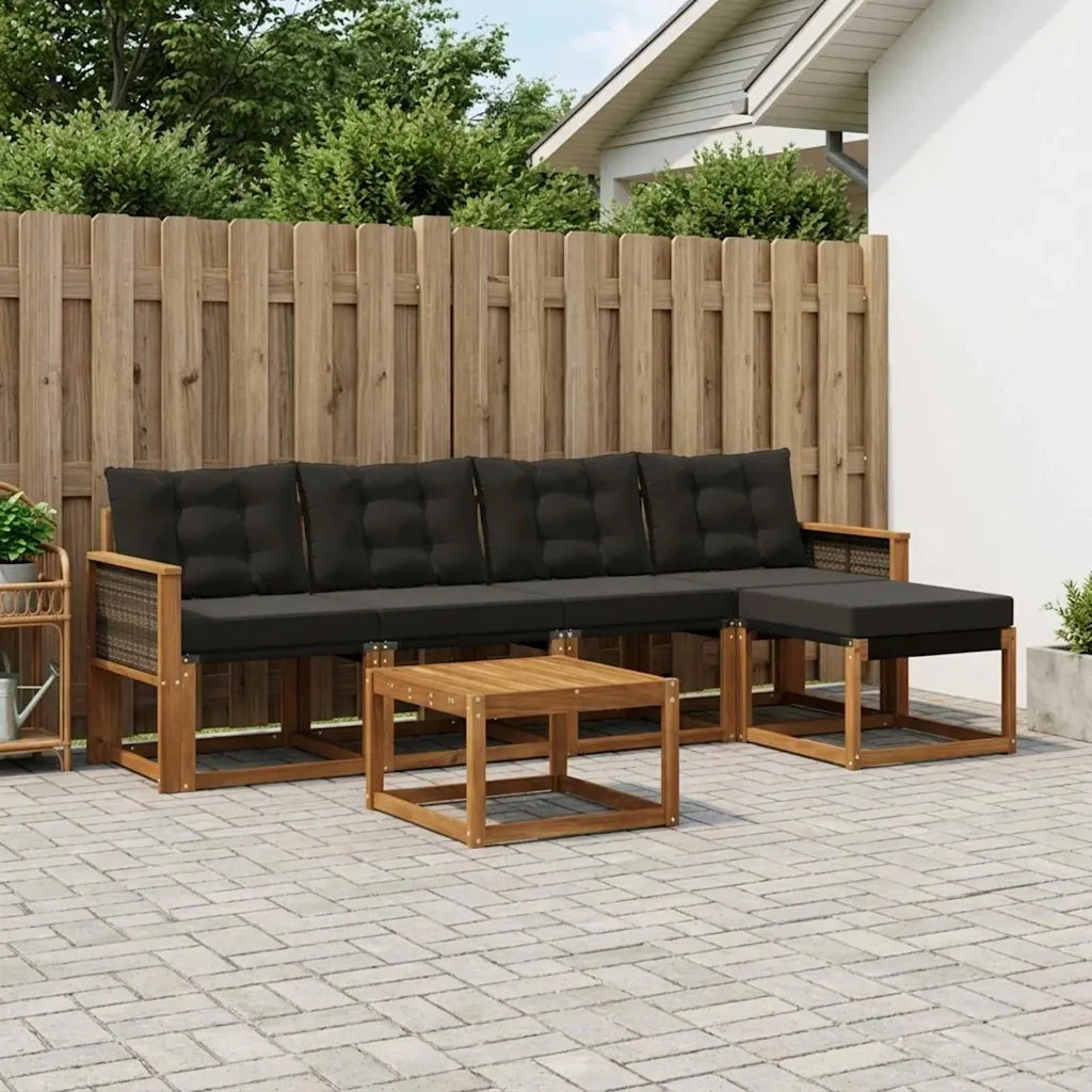 Set di divani da esterno con cuscino 6 pcs Naturale e Nero
