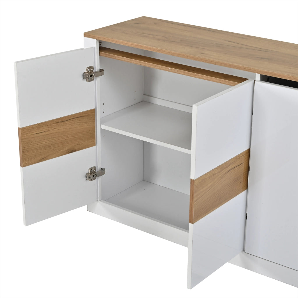 Credenza e madia con 4 ante, ripiani regolabili e LED RGB, per soggiorno e ingresso, in MDF, bianco, 140 × 35 × 70 cm