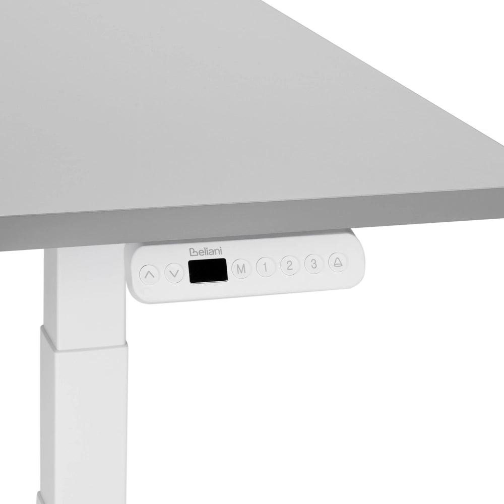 Scrivania regolabile in altezza elettricamente bianco e grigio 160 x 72 cm Struttura in acciaio verniciato a polvere