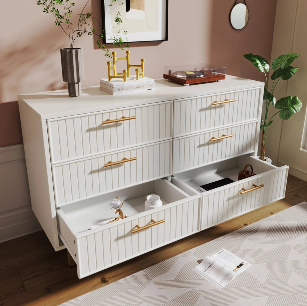Cassettiera con 6 cassetti; 120x40x75 cm; con base in metallo; pannello truciolare; bianco