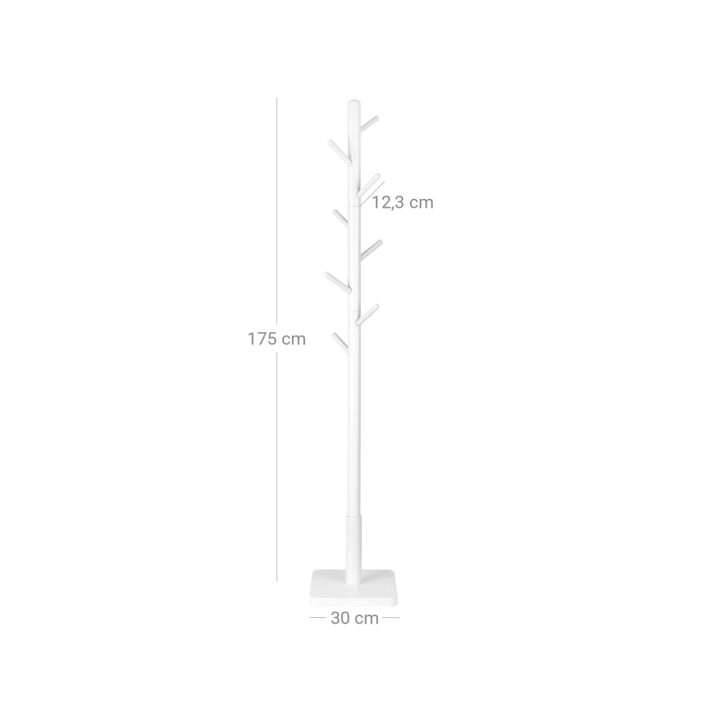 Appendiabiti in legno massello 30 x 30 x 175 cm autoportante con 8 ganci per cappotti cappelli e borse per ingresso/corridoio legno di caucciù bianco 12_0007128