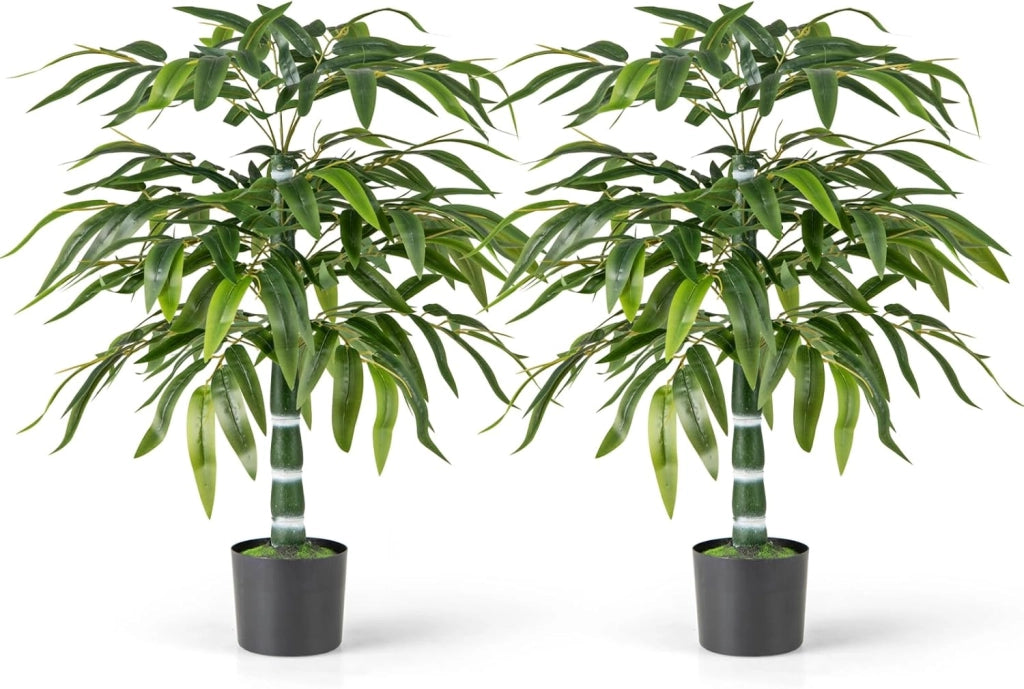 2 Pezzi Pianta Finta di Bambù 100 cm, Pianta Bamboo Artificiale in Vaso Decorazione in Casa e Ufficio, Pianta Finta in PE con 15 Rami da Interno ed Esterno