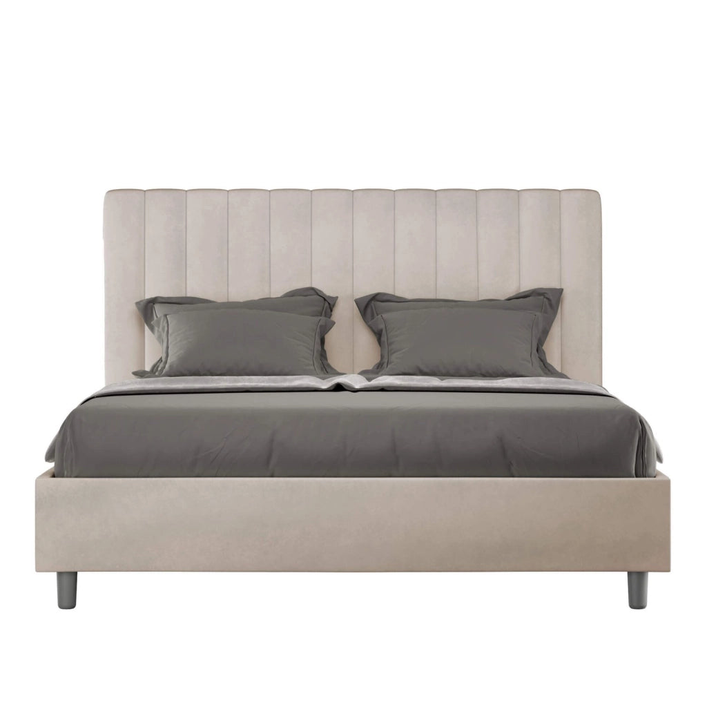 Letto una piazza e mezza contenitore imbottito 130x200 microfibra sabbia Agueda