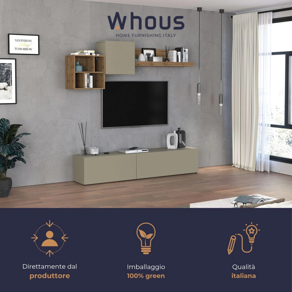 WHOUS Parete attrezzata Chronos set soggiorno Tortora Opaco e Rovere 180/260x40 cm