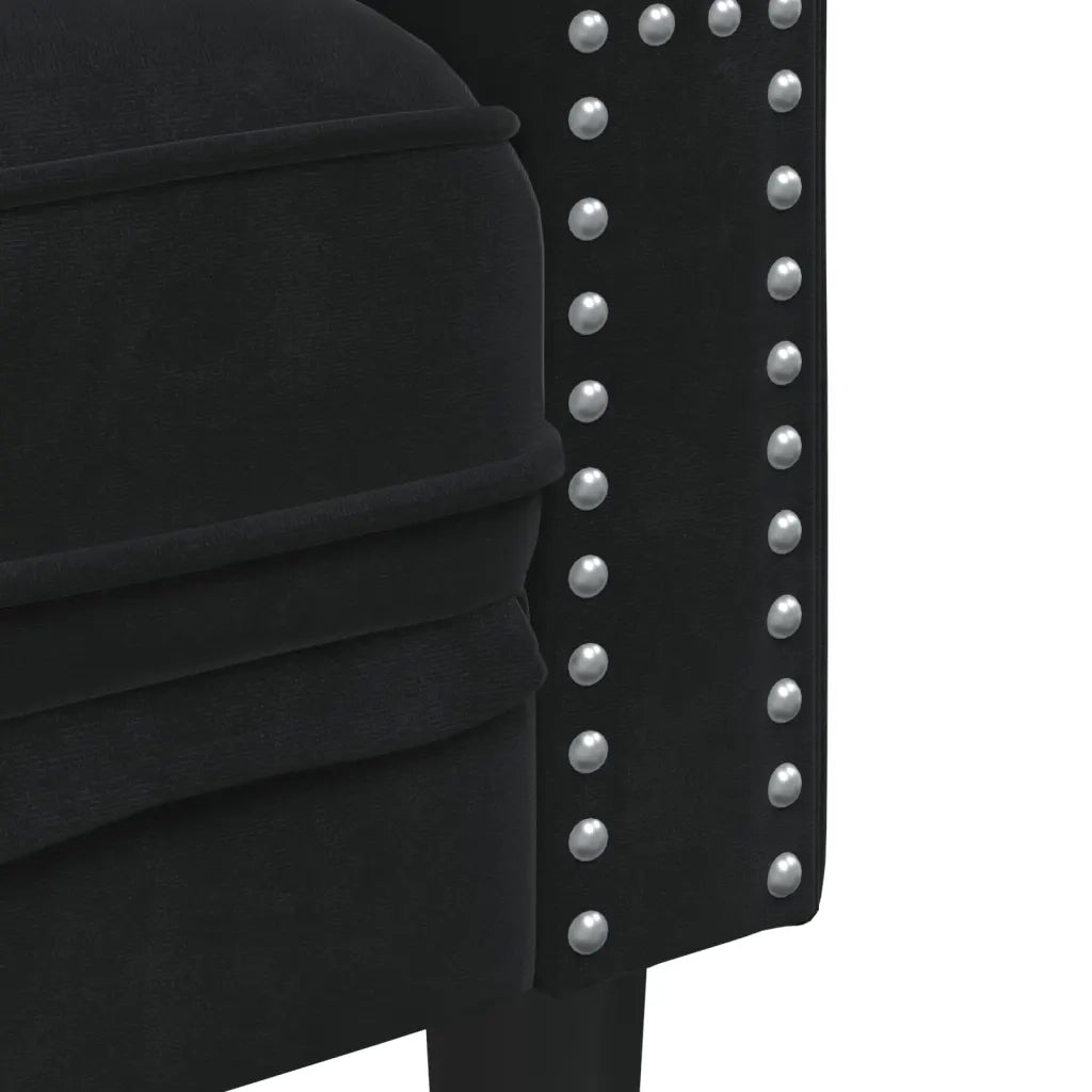 Divano Chesterfield con Rinforzi 2 Posti Nero in Velluto 372688