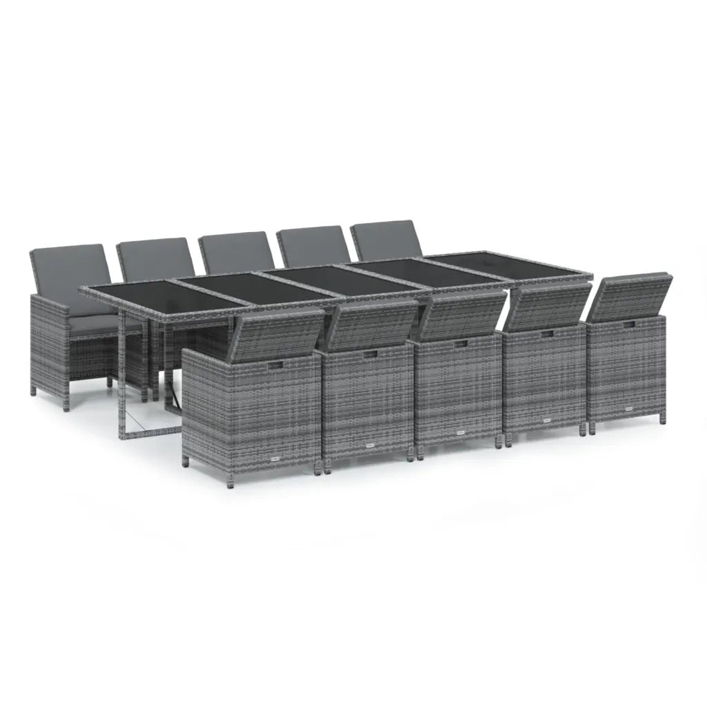 Set da Pranzo per Giardino 11pz con Cuscini Polyrattan Grigio cod mxl 36022