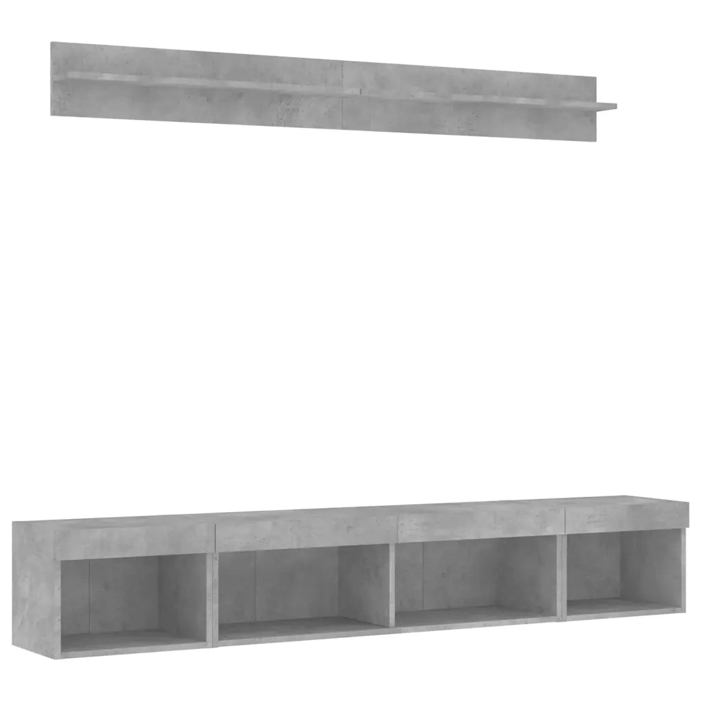 Mobili TV a Muro con LED 5pz Grigio Cemento Legno Multistrato 3216685