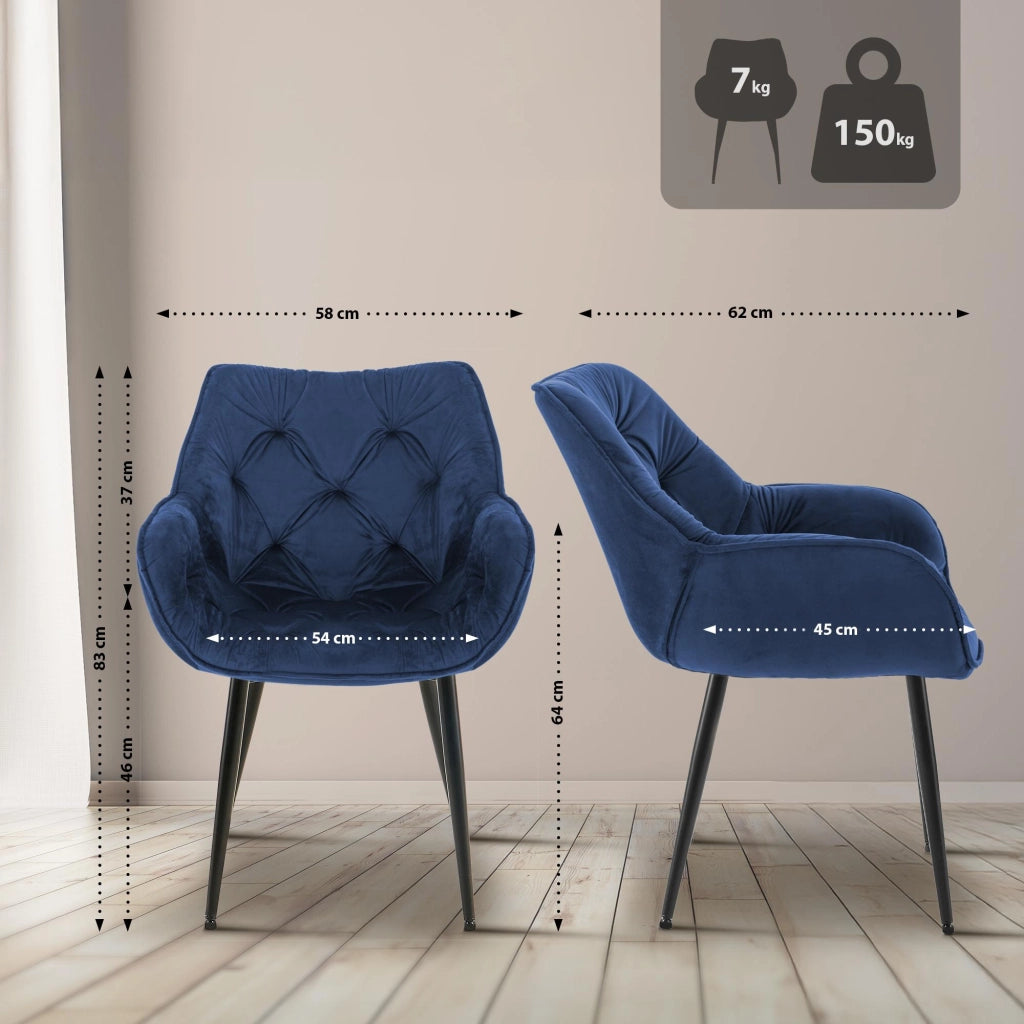 Sedia Tanna in velluto blu scuro
