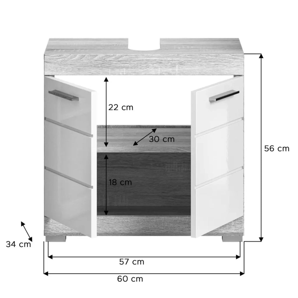 Mobile sottolavabo RIDLEY – 2 porte – Bianco e rovere chiaro