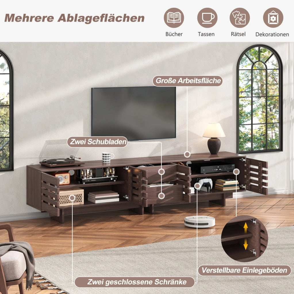 Mobile TV moderno 200 cm in legno noce con 4 ante e 2 cassetti
