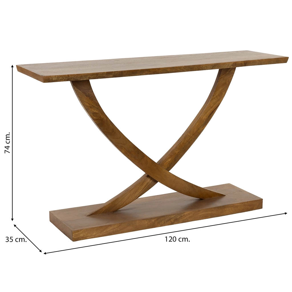 Mobile da ingresso in legno marrone fatto a mano, 120x35x74h cm