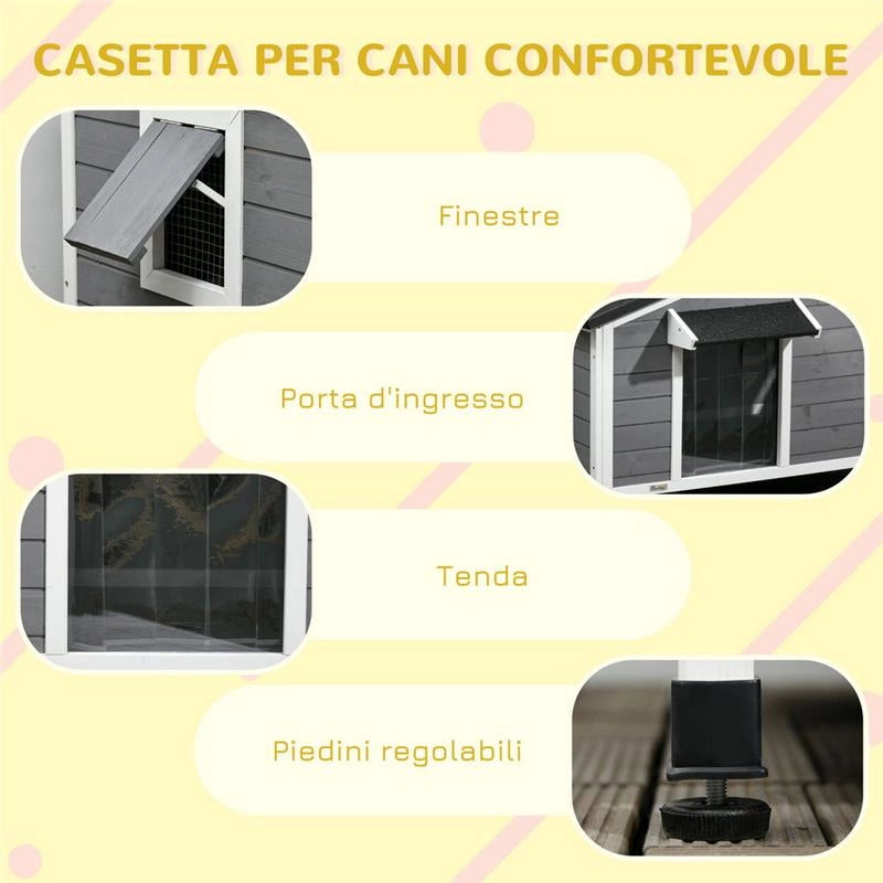 CASETTA PER CANI IN LEGNO CON DESIGN RIALZATO E 2 FINESTRE 109 X 79 X 72 CM