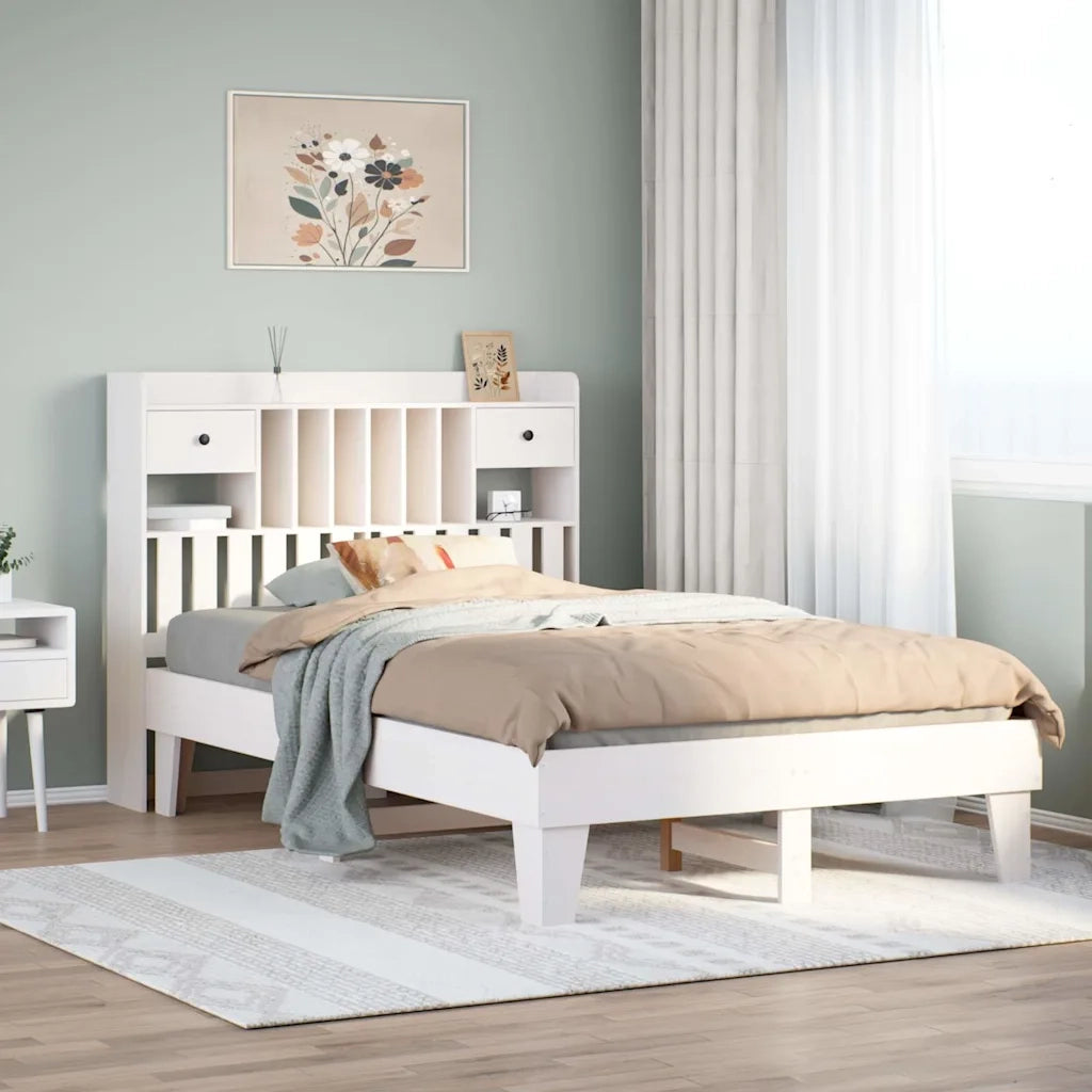 Letto senza Materasso Bianco 135x190 cm Legno Massello di Pino