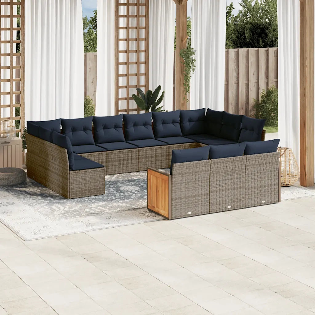 Set Divani da Giardino 13 pz con Cuscini Grigio in Polyrattan 3228140