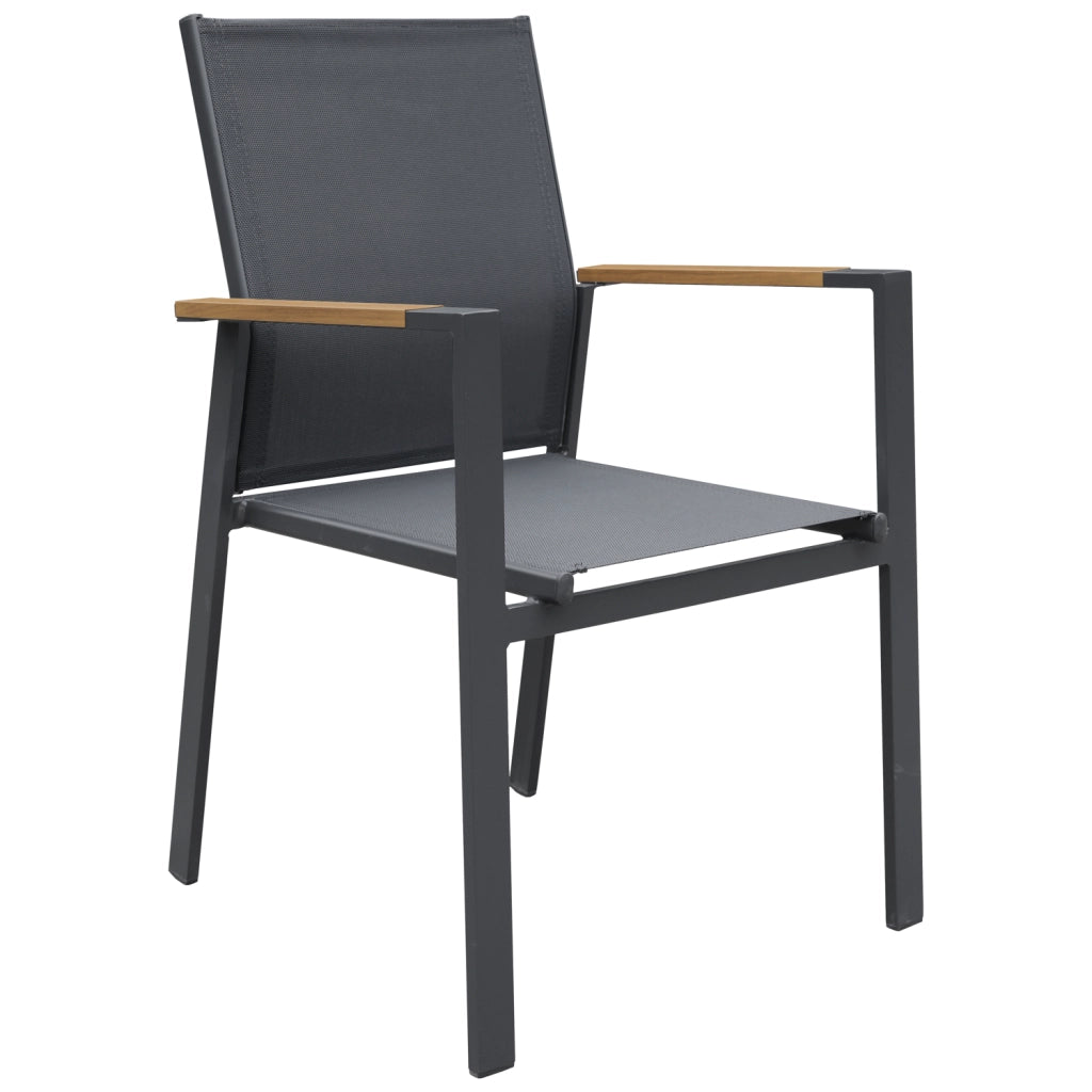 Set di mobili da giardino PALERMO in textilene grigio con 8 posti a sedere - alluminio antracite ed effetto legno