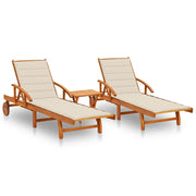 Set di 2 sdraio sedia a sdraio prendisole lettino da giardino terrazza arredamento da esterno con tavolo e cuscini in massello di acacia 02_0012119