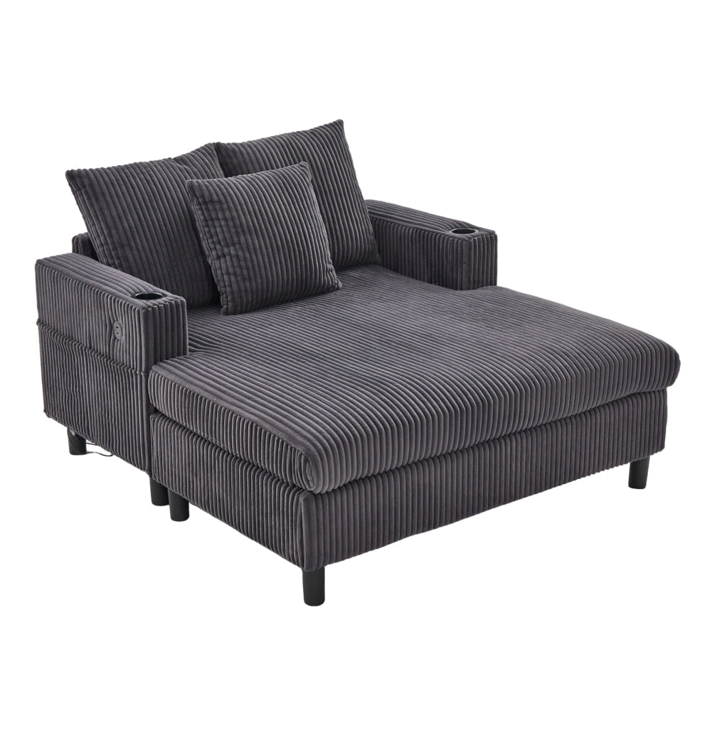 Poltrona relax 142x128x85 cm con luci LED multicolore; portabicchiere in velluto a coste grigio scuro