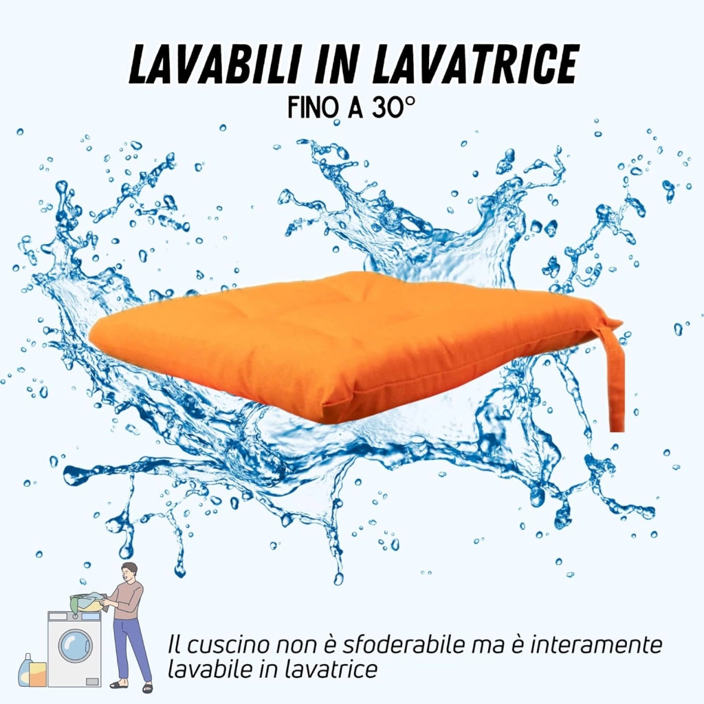 Cuscini Sedie Cucina Set Da 4, Tinta Unita Con Lacci, Coprisedie Morbidissimo Per Interno Ed Esterno 40x40 cm Arancione