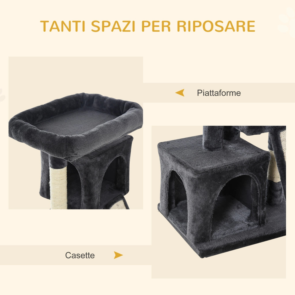 Tiragraffi per Gatti con Lettino e Casette ¨C Zephmum ¨C Grigio Scuro 59x39x81 cm