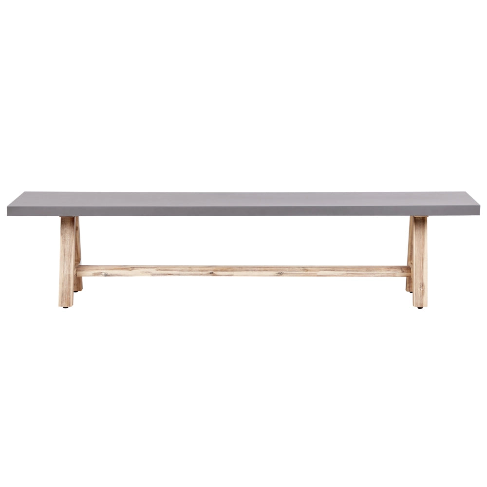 Panca da giardino in cemento 200 cm base in legno di acacia grigio chiaro stile industriale