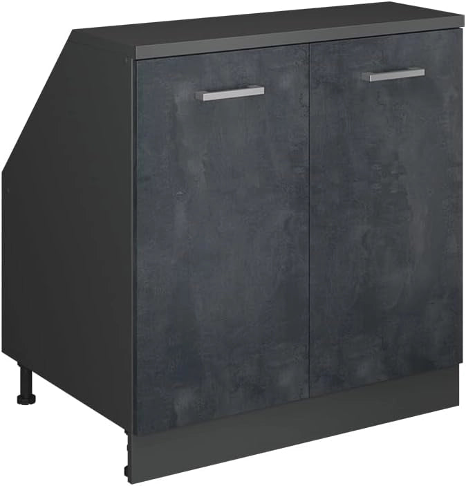 Mobile sottotetto Rion, Calcestruzzo nero, 80 x 81.6 cm con 2 porte, carcassa 60 cm profondità, adatto per il salvaspazio sotto tetti spioventi