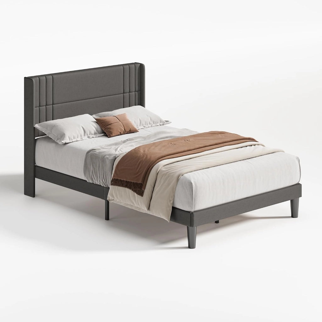Letto imbottito 140x200 cm, con testiera e rete a doghe, robusto letto in tessuto per ragazzi e camere degli ospiti, struttura imbottita,Grigio scuro