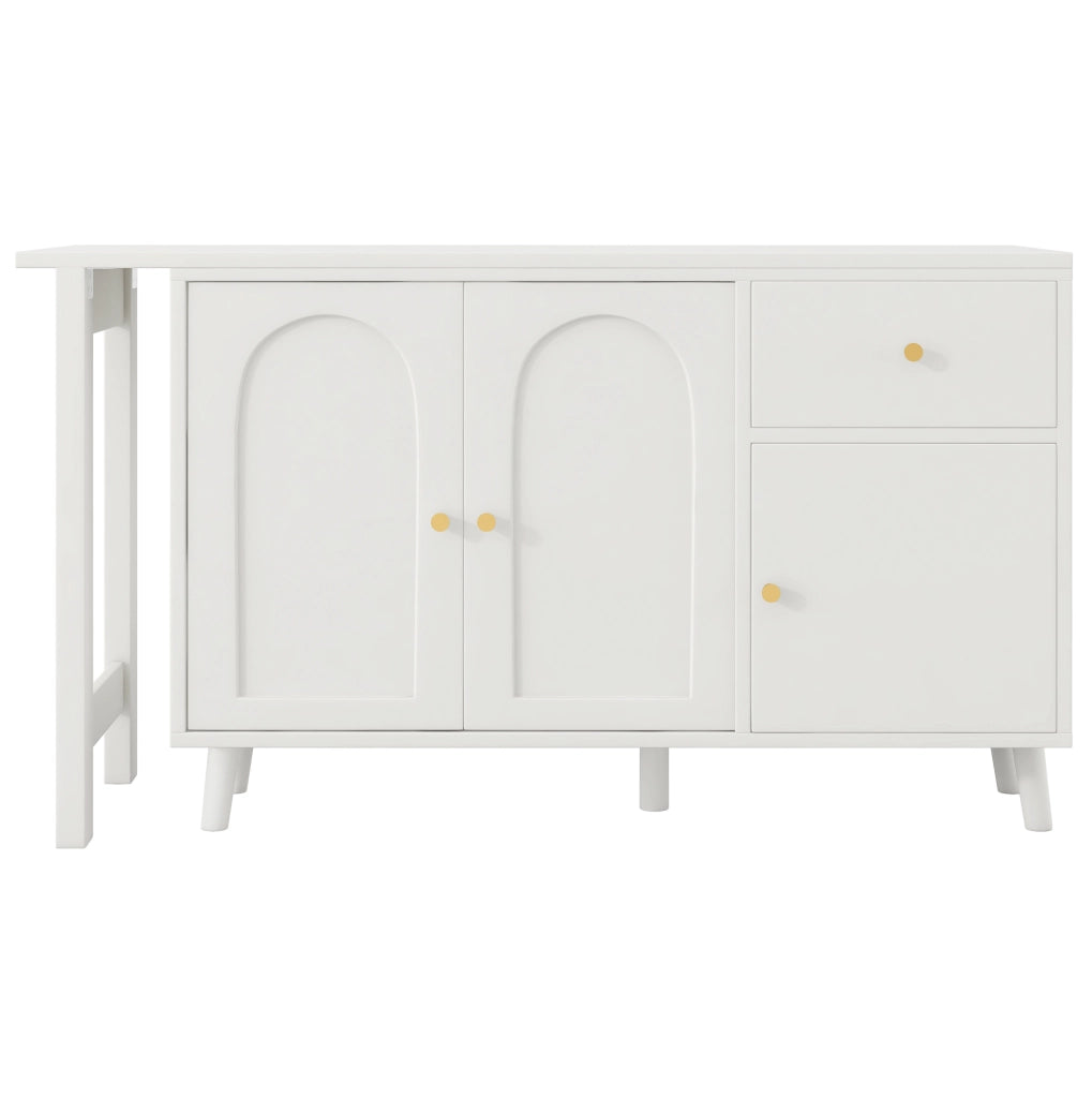 Scrivania 2 in 1 120x40x74.5 cm girevole con 3 ante e 1 cassetto in pannello truciolare bianco