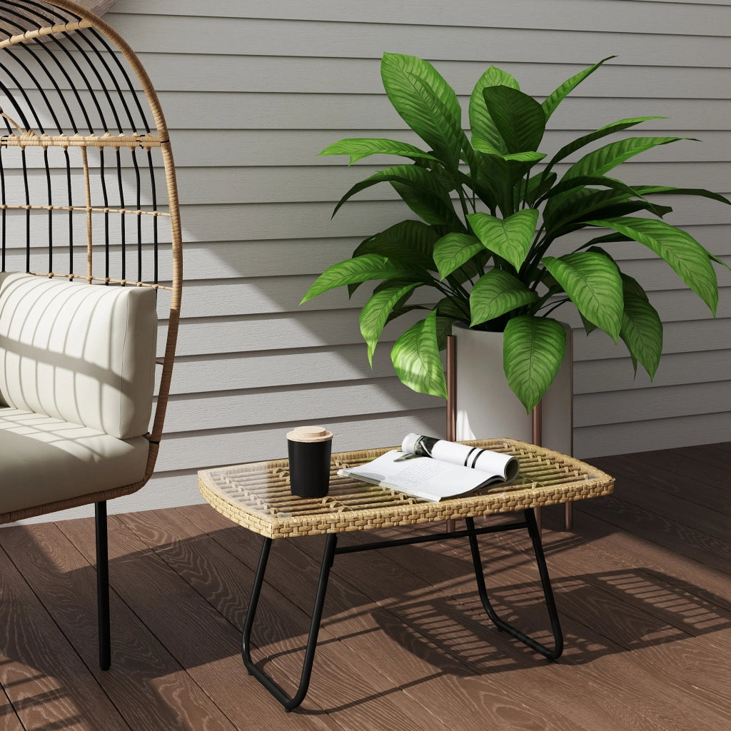 Tavolino da giardino in polyrattan ¨C zephmum ¨C con piano in vetro, 90x50x45 cm