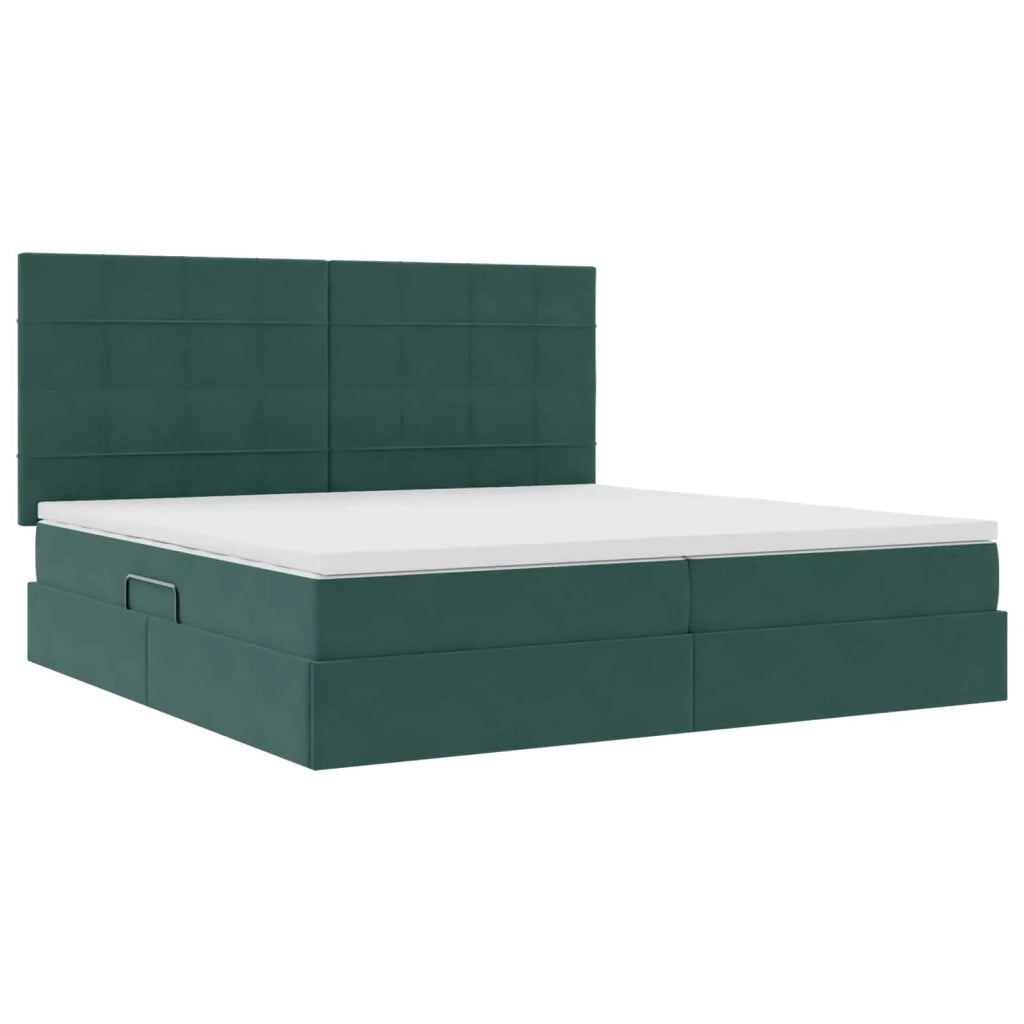 Letto con contenitore LED e materasso Verde Scuro 200 x 200 cm