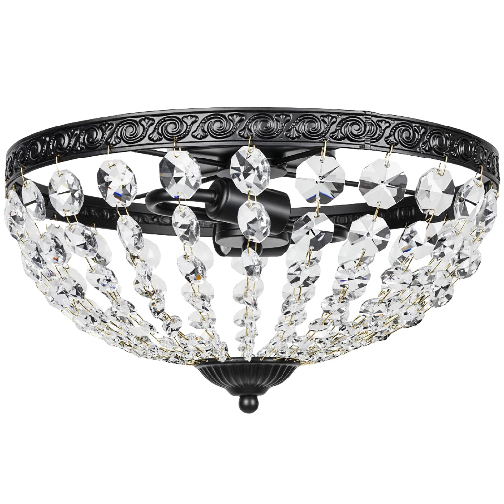 Lampadario in Cristallo Vintage ¨C Xylo ¨C 2 Attacchi E14, 168 Perline di Cristallo, Nero