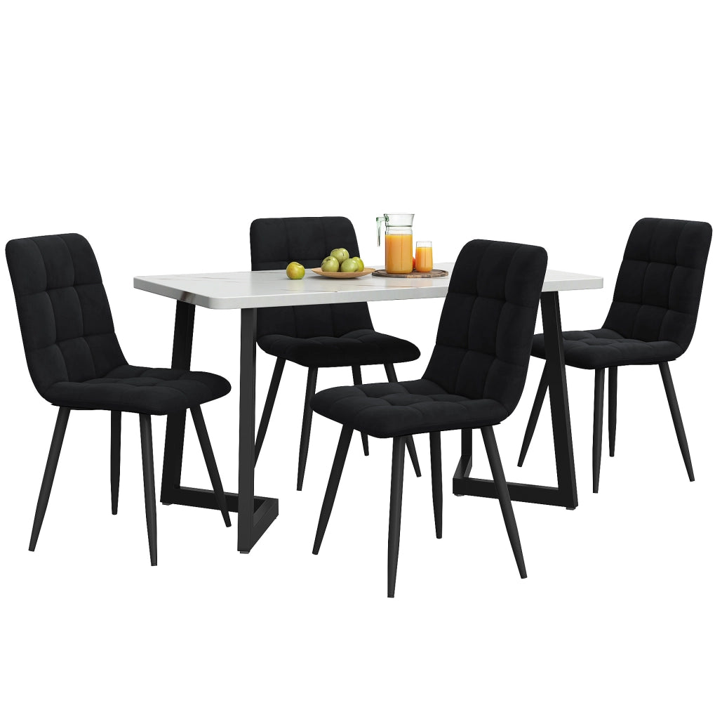 Set tavolo da pranzo rettangolare con 4 sedie in velluto nero