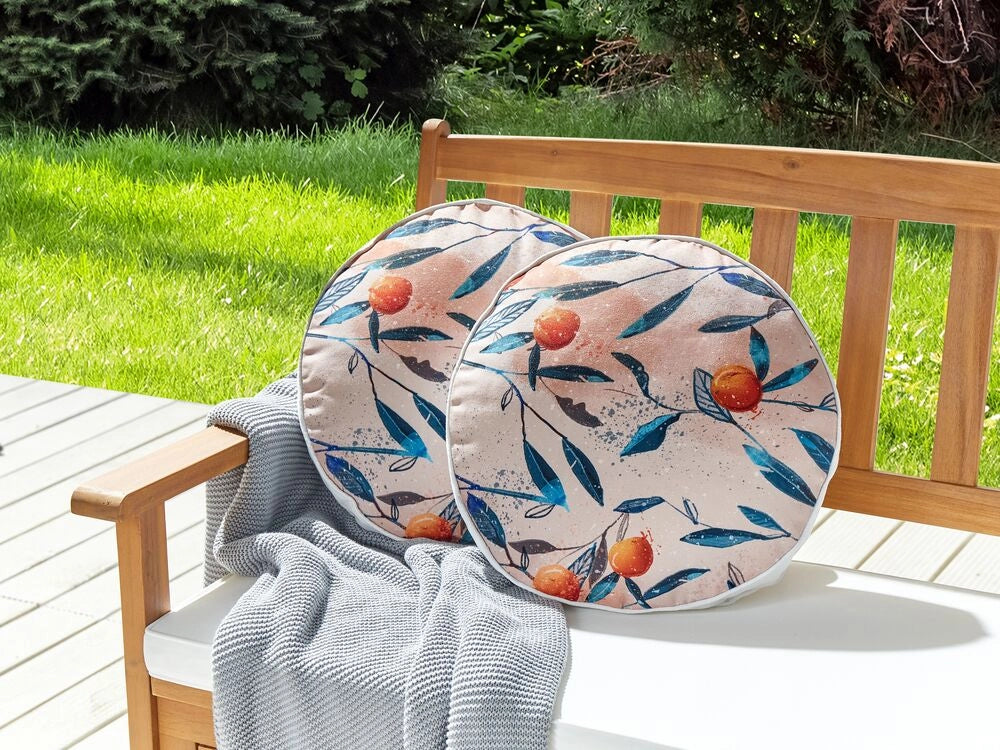 Set di 2 cuscini da giardino in tessuto multicolore con motivo a foglie ⌀ 40 cm design originale esterni terrazzo interni