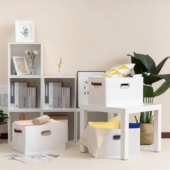 Scatole di archiviazione, scatole di archiviazione senza coperchio, scatole di archiviazione pieghevoli, organizzatore per abbigliamento (33 x 23 x 20 cm, bianco)