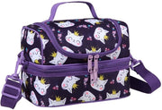 Lunchtas per bambini, contenitore per pasti leggero e isolato, termos, con due compartimenti e cinturino regolabile e rimovibile, colore viola