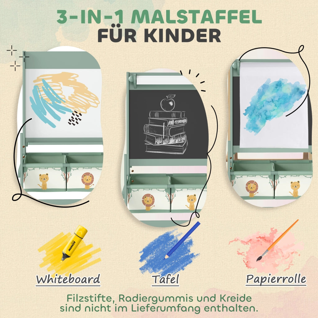 Casetta per Bambini 3 in 1 con Lavagna a Gessi, Whiteboard e Rotolo di Carta ¨C Zephmum ¨C Verde