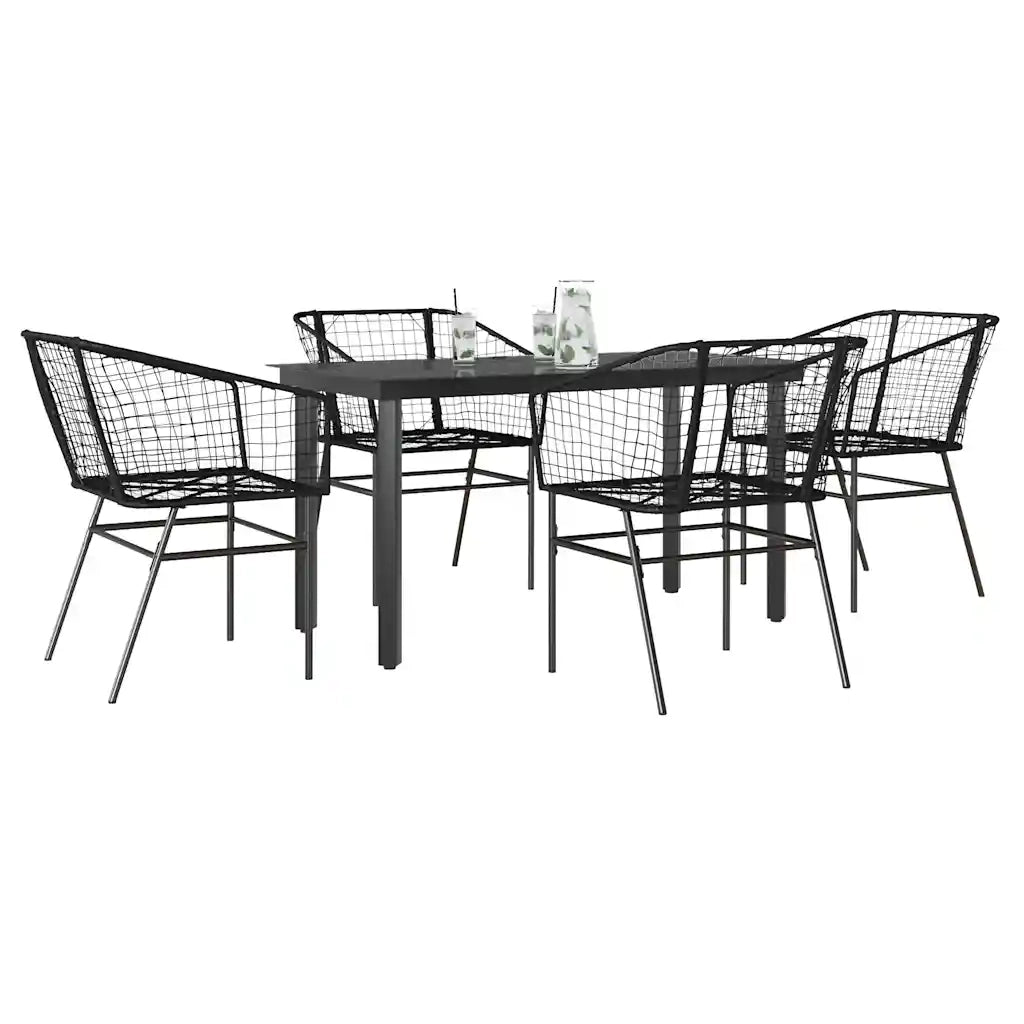 Set Mobili da Pranzo per Giardino 5 pz Nero Polyrattan Vetro 3334585