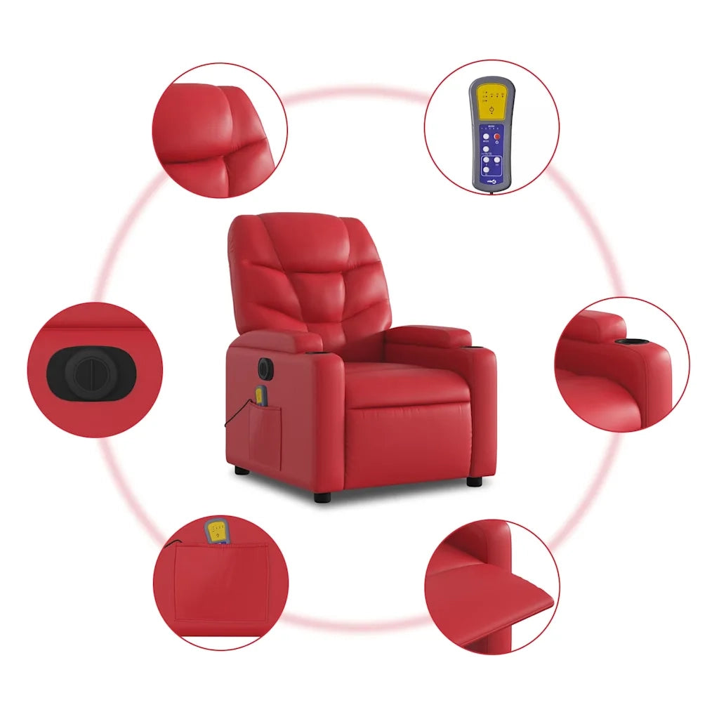Divano Sedia-Poltrona Massaggio Elettrica Reclinabile Rosso Similpelle 591056