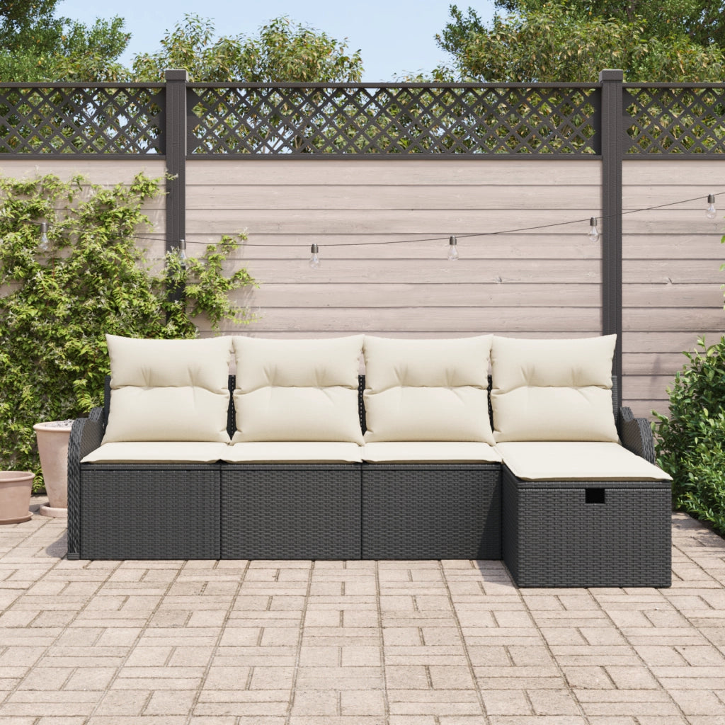 Set Divano Giardino 5 Pezzi con Cuscini Nero in Polyrattan