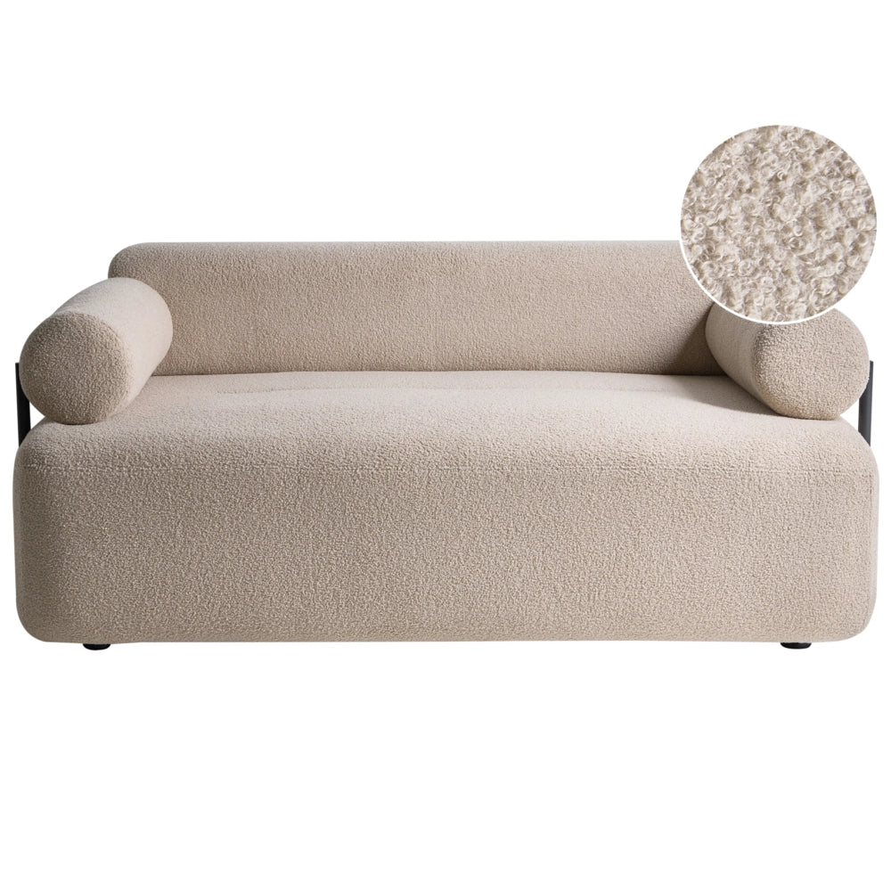 Divano a 2 posti tessuto beige elementi morbidi neri stile moderno soggiorno