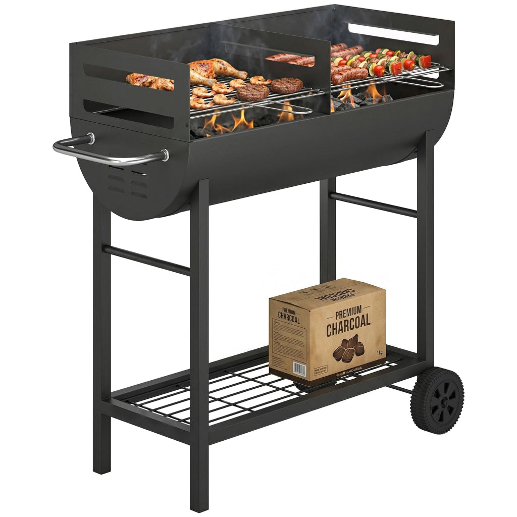 Carrello Barbecue a Carbone con 2 Zone ¨C zephmum ¨C Grigio 103x46.5x100 cm