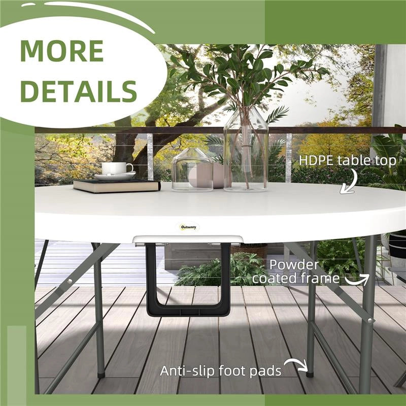 TAVOLO PIEGHEVOLE PER GIARDINO E CAMPEGGIO, IN ACCIAIO E HDPE, Ø122X73 CM, GRIGIO E BIANCO