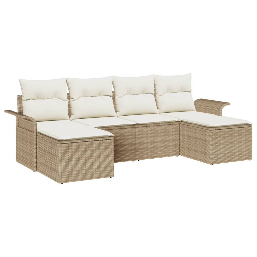 Set Divano da Giardino  6 Pezzi con Cuscini Beige Polyrattan