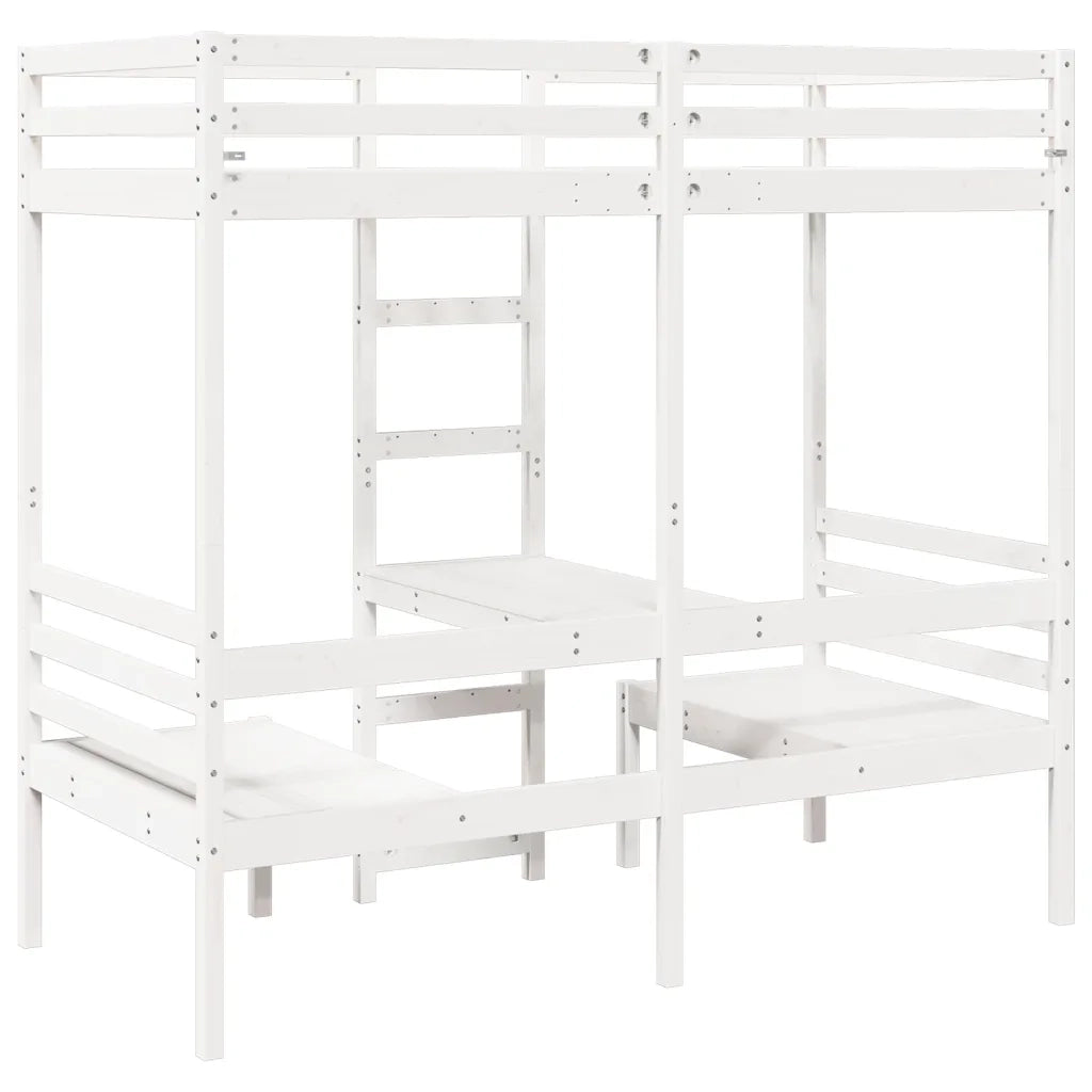 Giroletto Soppalco con Scrivania e Sedie-Struttura Letto Bianco 80x200cm Pino