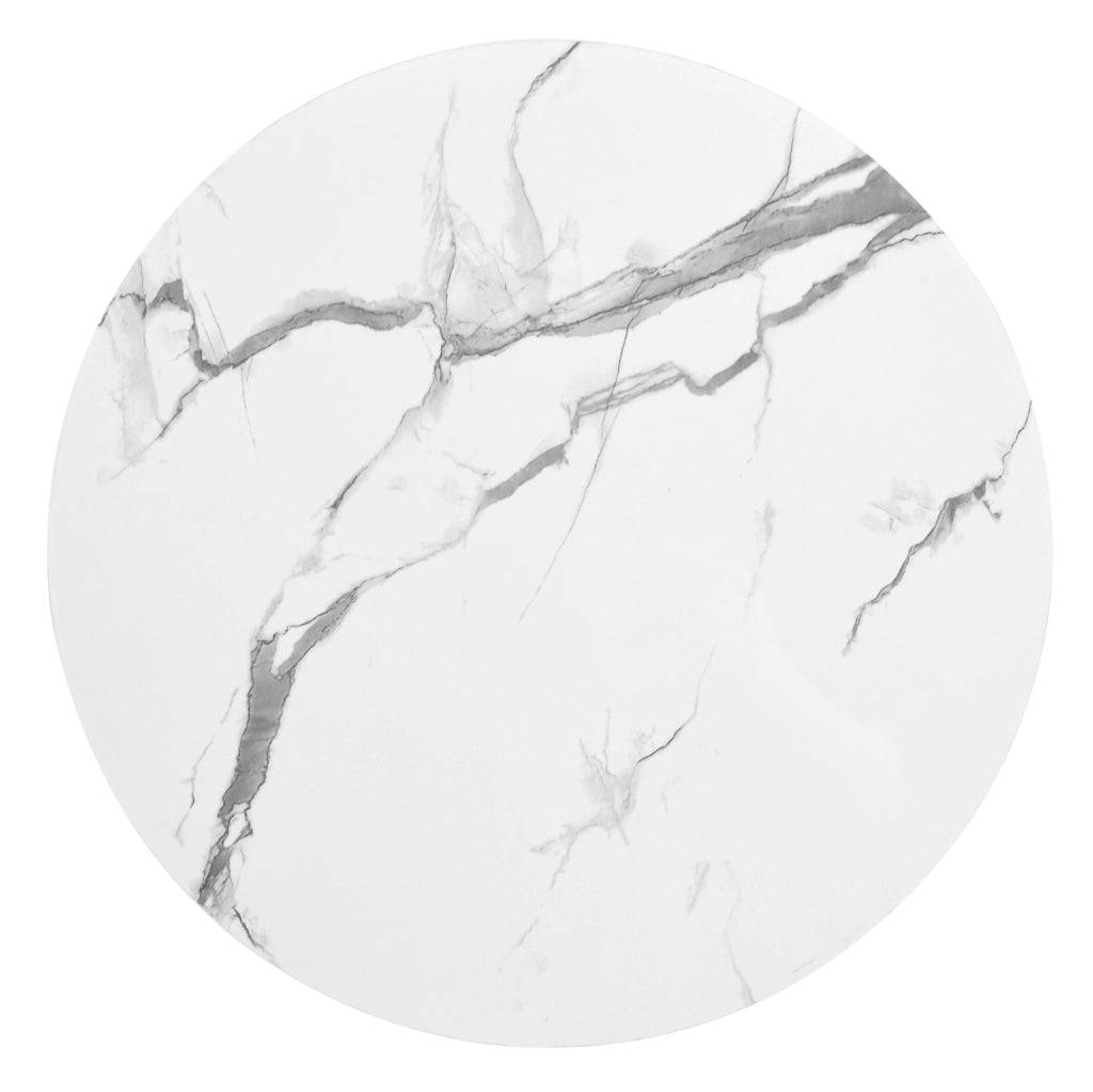 Set di 2 tavolini da caffè rotondi 60x60x46 cm e 50x50x30.8 cm; effetto marmo lucido; MDF; bianco