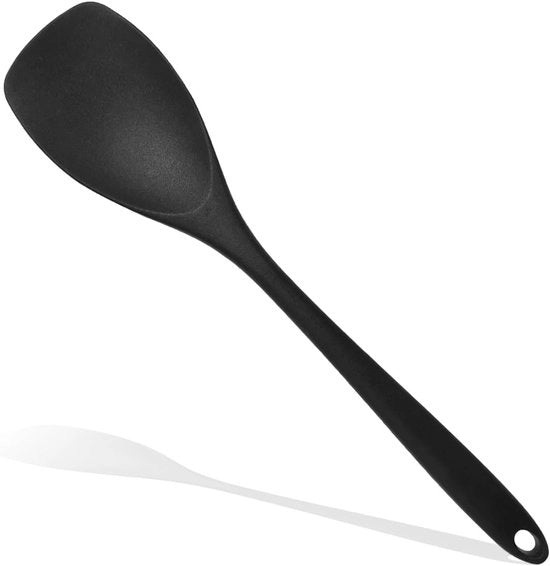 Spatola e cucchiaio in silicone resistente al calore, ideale per cottura, cottura e servizio - perfetto per pannocotte e sfregatura della pasta (Nero)
