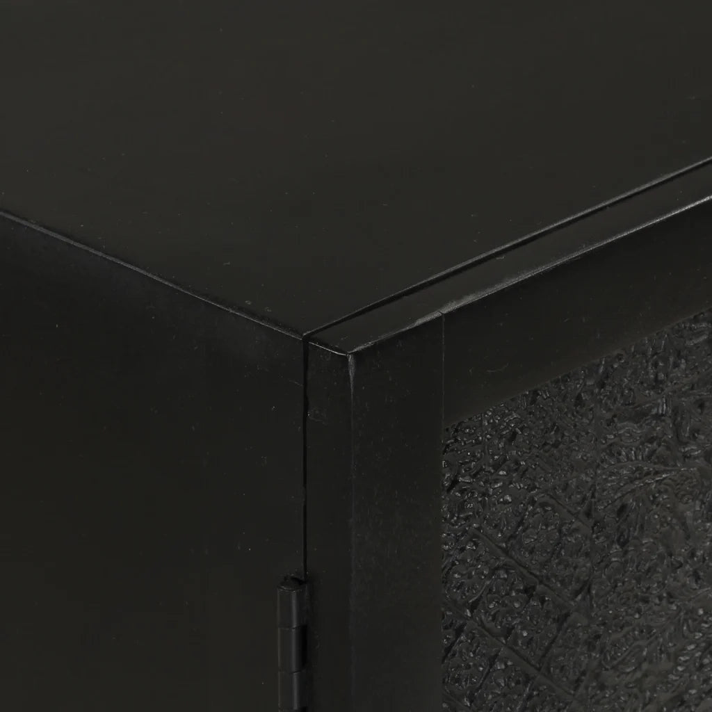 Credenza Nera 55x30x77 cm in Legno Massello di Mango e Ferro 351645
