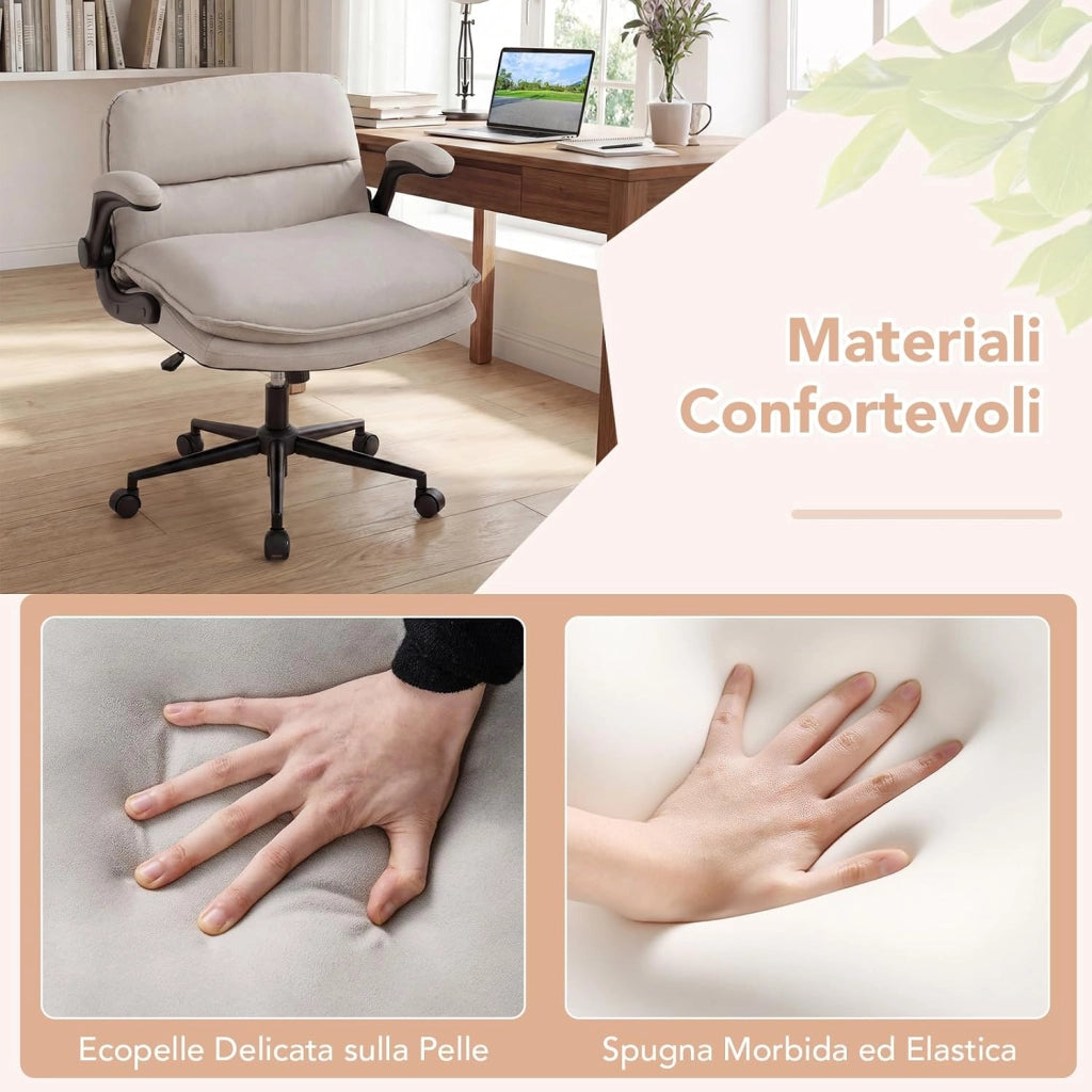 Sedia da Ufficio, Poltrona Relax Altezza Regolabile (con Ruote) | Funzione Dondolo, Braccioli Ribaltabili e Base Robusta, per Ufficio Studio Soggiorno, Portata 150 kg