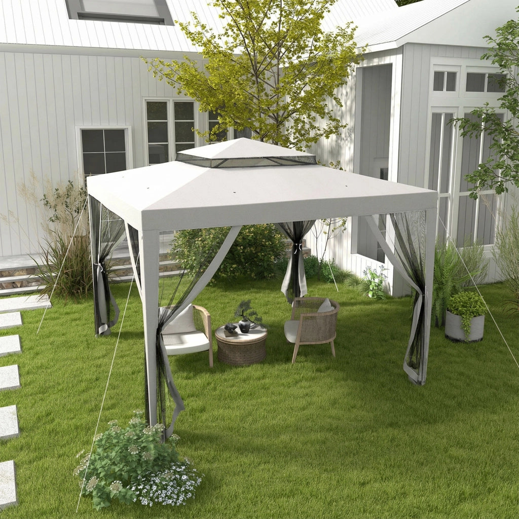 Gazebo per Giardino 3x3 m ¨C zephmum ¨C Grigio, Metallo, con 4 Mosquitere