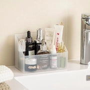 Organizzatore per trucchi 2-pack con contenitore in plastica trasparente e cassettino interno mobile - bianco e trasparente - per tavolo di trucco e armadio della stanza da bagno